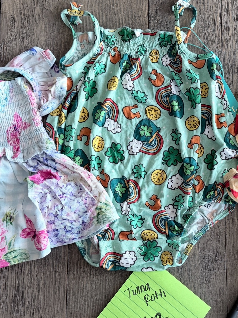 Posh Peanut St. Patrick's Day Romper with Rainbows & Shamrocks